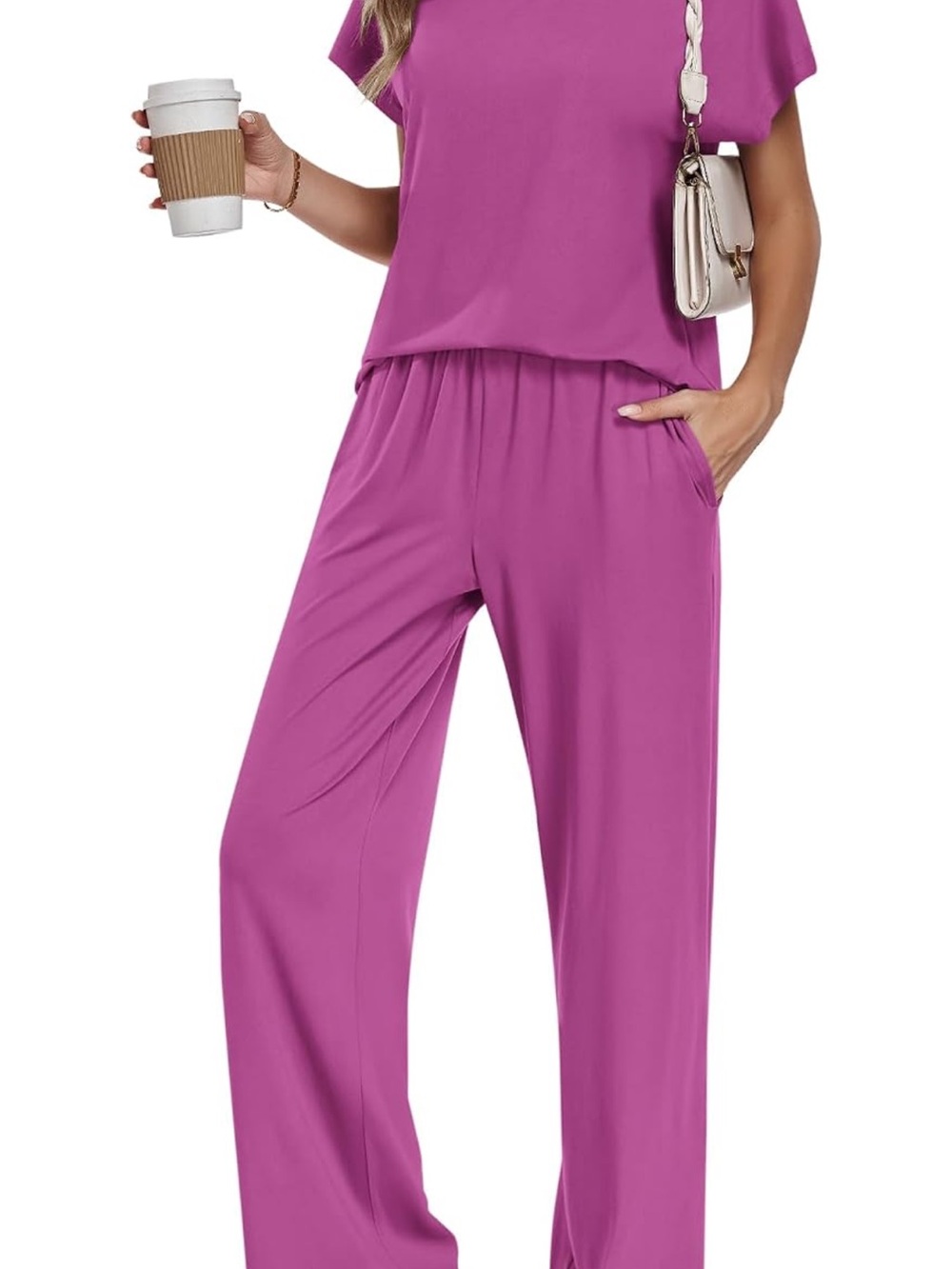 Women’s Wide-Leg Lounge Pants - Magenta Auselily